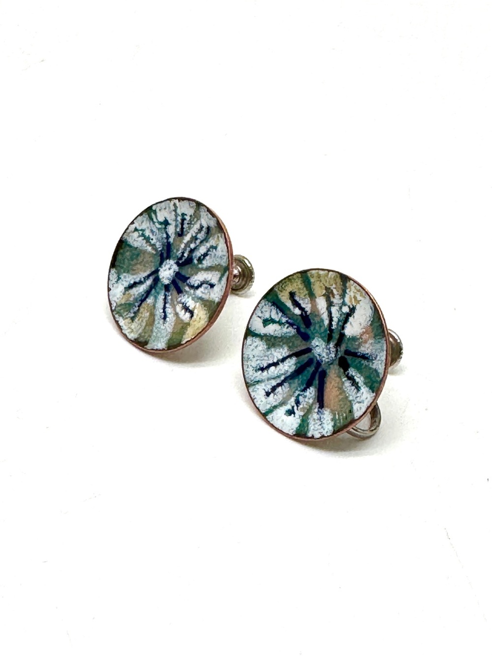 Vintage Artisan Copper and Enamel Screwback Earrings